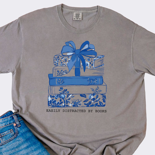 Easily Distracted by Books Ready to Press DTF Heat Transfer for hoodies, tees, sweatshirts