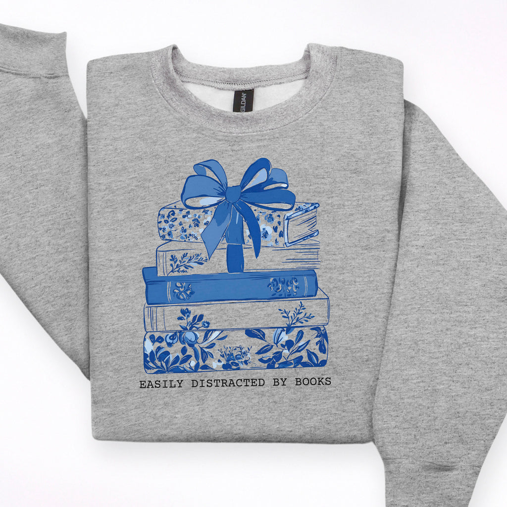 Easily Distracted by Books Ready to Press DTF Heat Transfer for hoodies, tees, sweatshirts