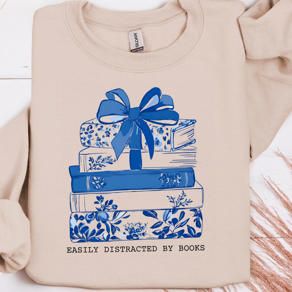 Easily Distracted by Books Ready to Press DTF Heat Transfer for hoodies, tees, sweatshirts