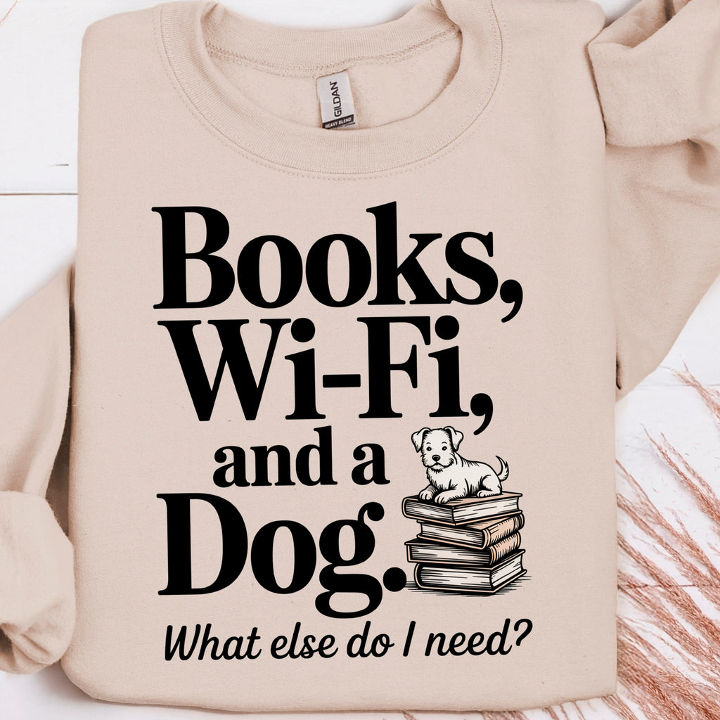 Books Dogs Wifi Ready to Press DTF Heat Transfer for hoodies, tees, sweatshirts