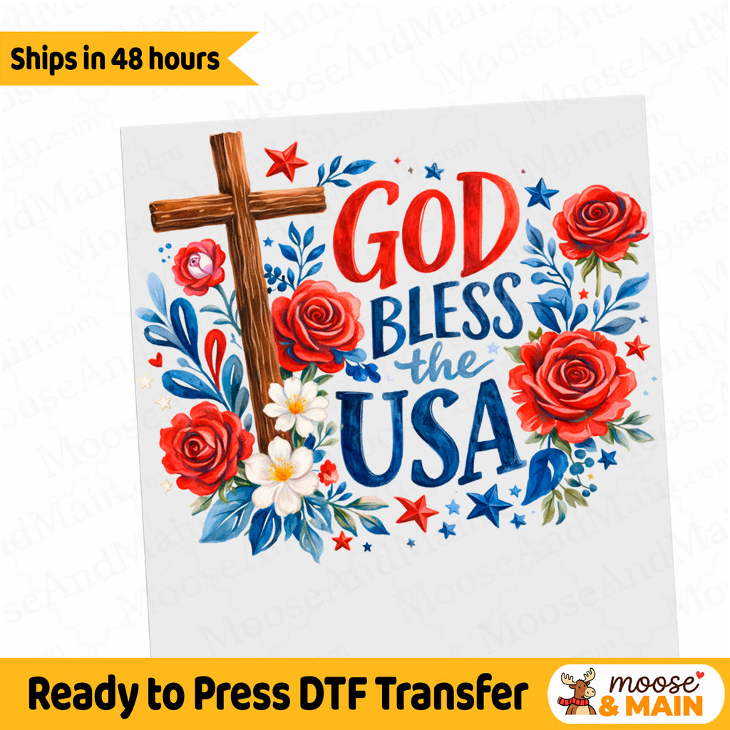 God Bless America Single Ready to Press DTF Heat Transfer